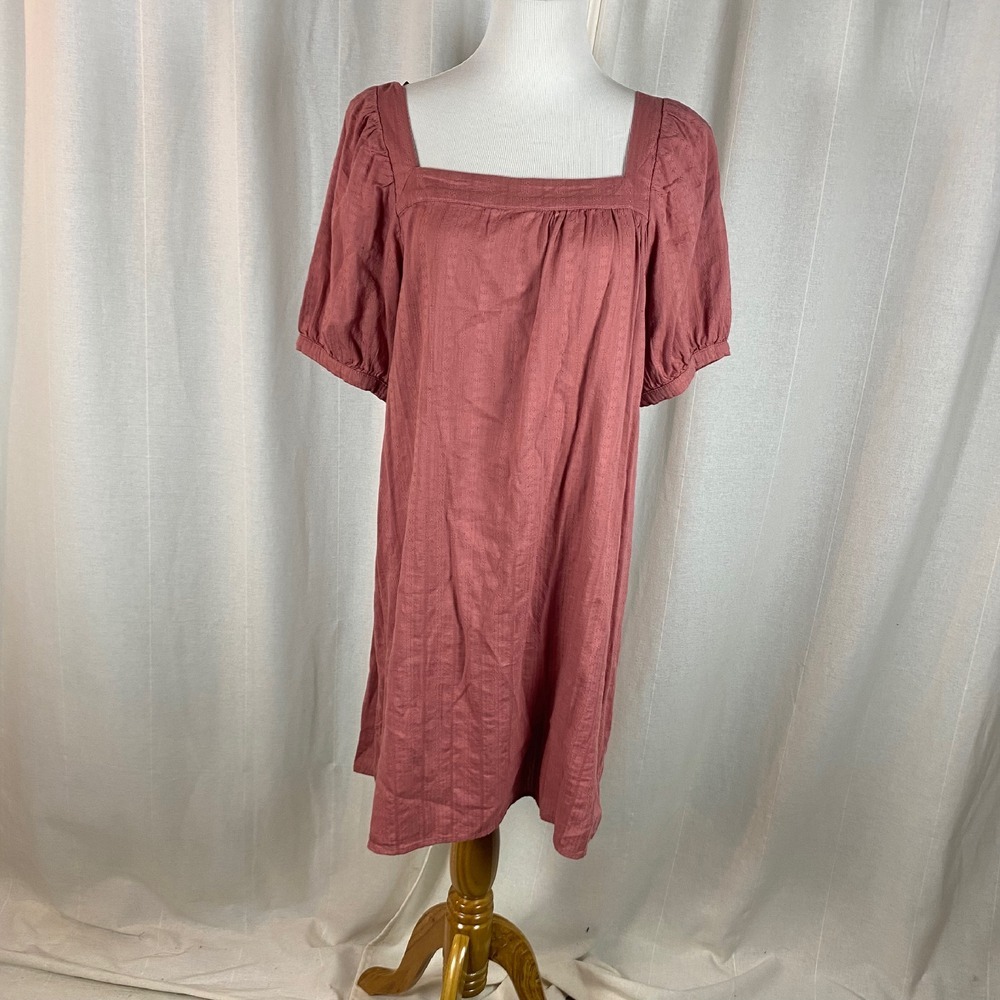 Old Navy Women's Large Dress Puff-Sleeve Dobby‎ Mini Swing Dusty Pink Beach
